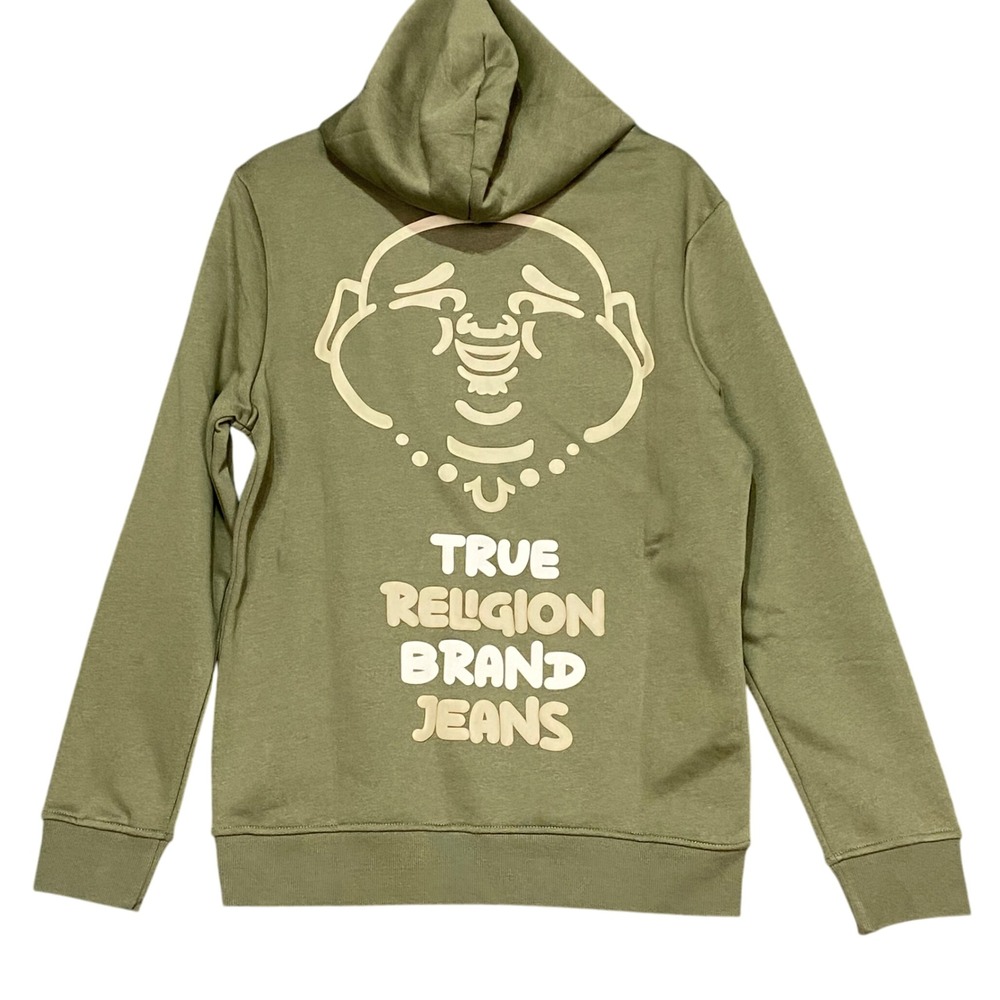 True Religion Buddha Floating PO Hoodie Pullover Olive Green Mens Size S NWT - Picture 1 of 8